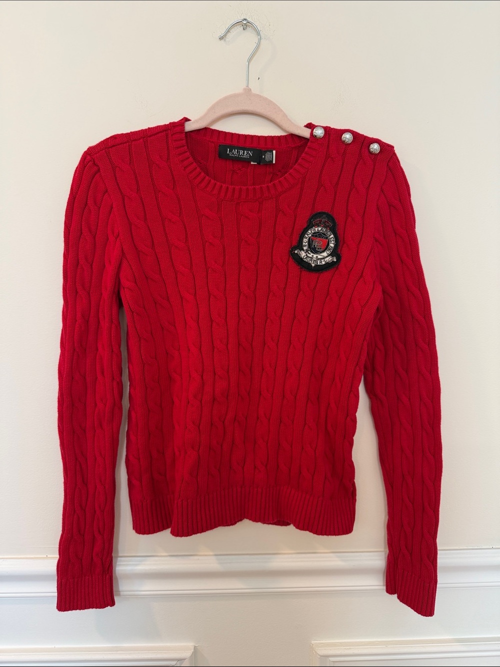 LAUREN Ralph Lauren Red Cable-Knit Crewneck Sweater